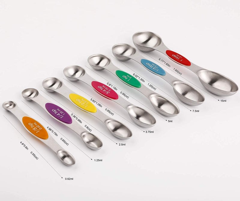 YellRin Magnetic Measuring Spoons Set of 7 Stainless Steel Stackable Dual Sided Teaspoon Tablespoon for Measuring Dry and Liquid Ingredients, Fits in Spice Jar - Image 2